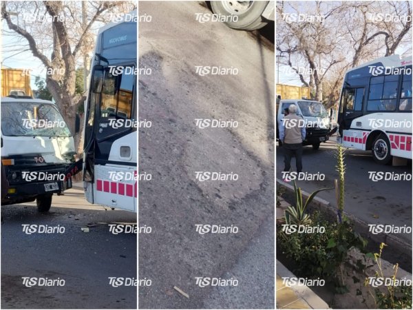 Colectivo de RedTulum y utilitario involucrados en un choque en avenida Rioja y calle Cano de Rawson