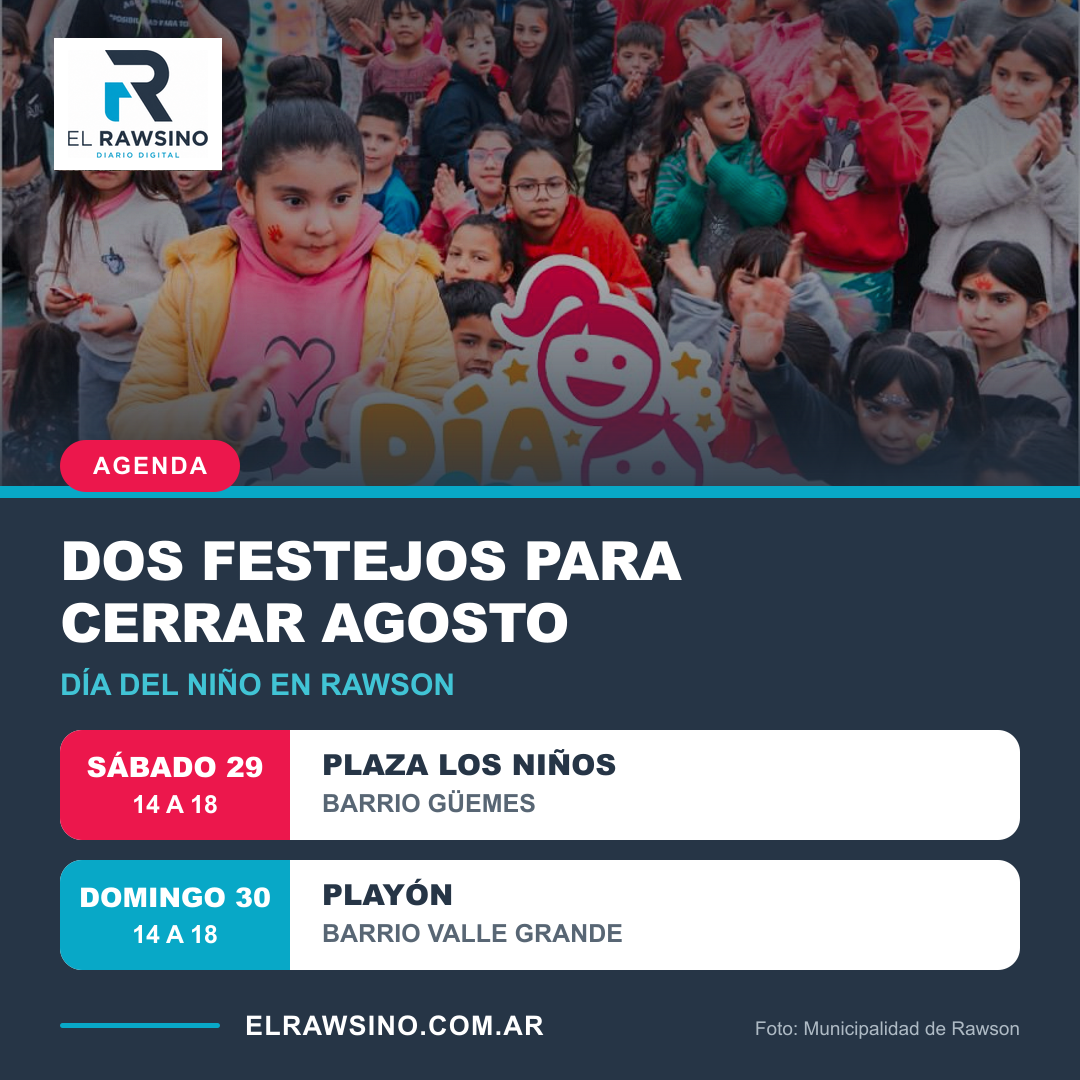 Placa de El Rawsino con las fechas de los festejos por el Día del Niño en Barrio Güemes y Valle Grande