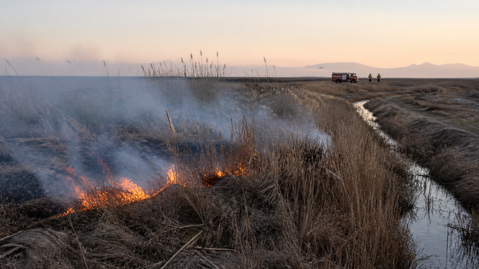 Imagen ilustrativa de un foco de incendio de pastizales en una zona rural de Médano de Oro