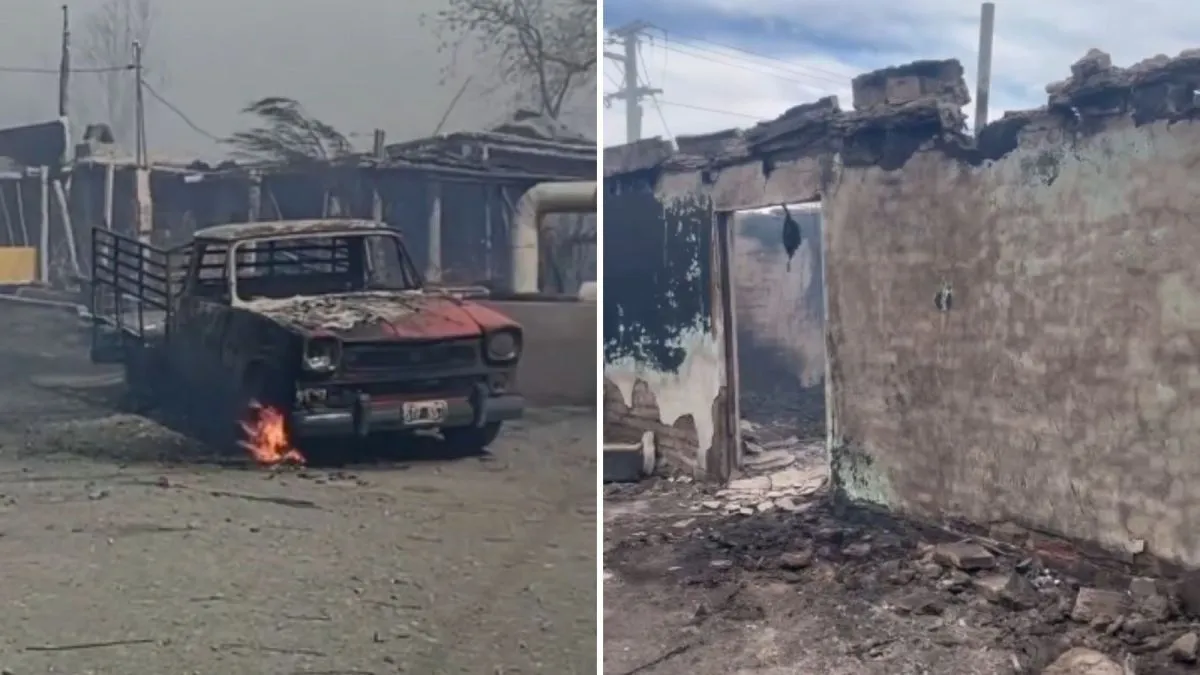 Bomberos trabajan para controlar uno de los incendios provocados durante el viento Zonda en San Juan