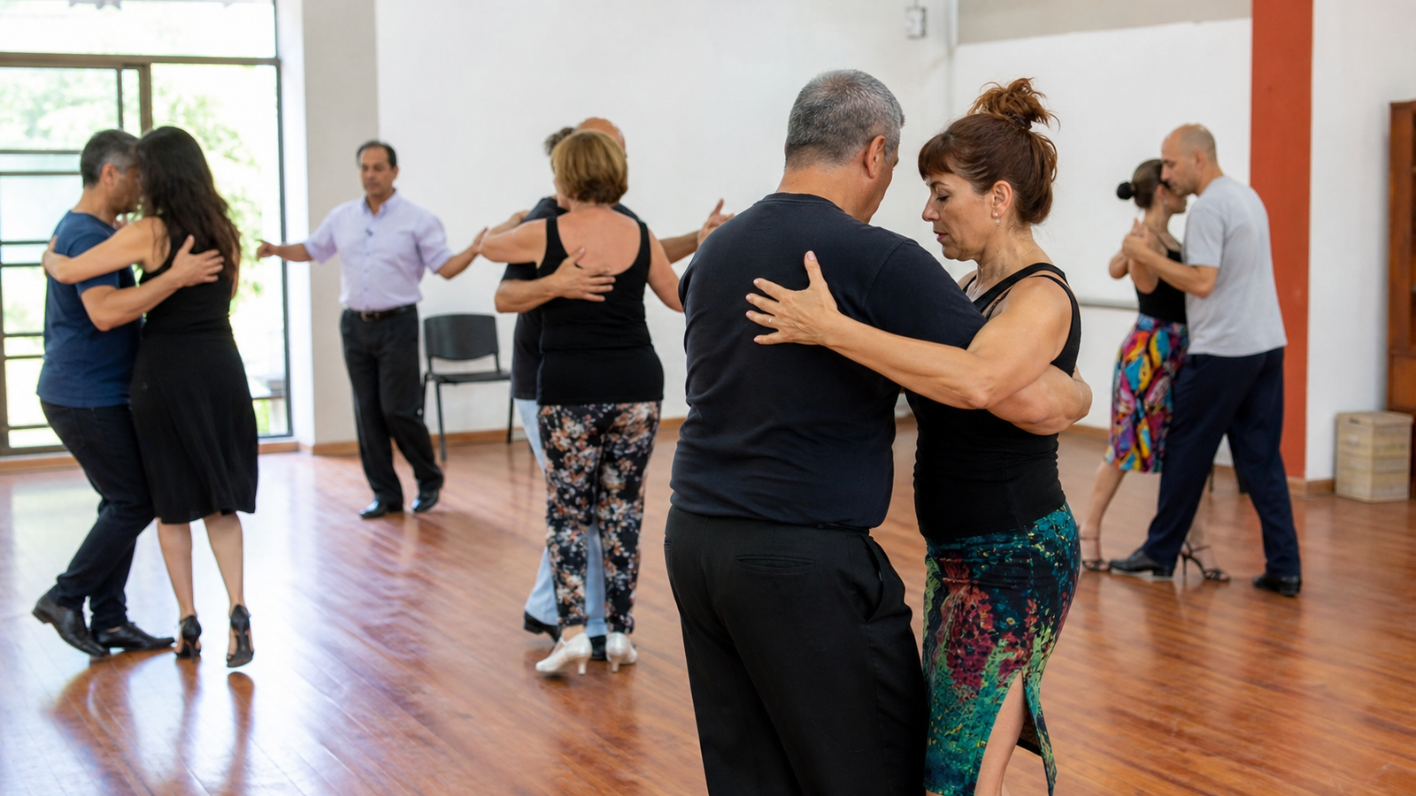 Imagen ilustrativa de una clase de tango para adultos en un centro cultural de Rawson
