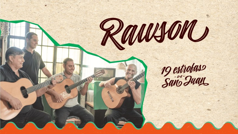 Músicos con guitarras en la imagen del homenaje a Rawson del ciclo San Juan tiene 19 estrofas