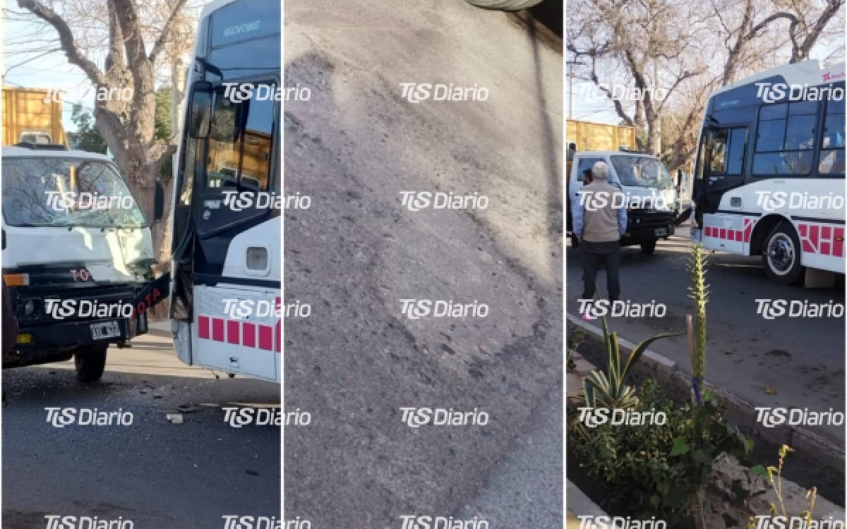 Colectivo de RedTulum y utilitario involucrados en un choque en avenida Rioja y calle Cano de Rawson
