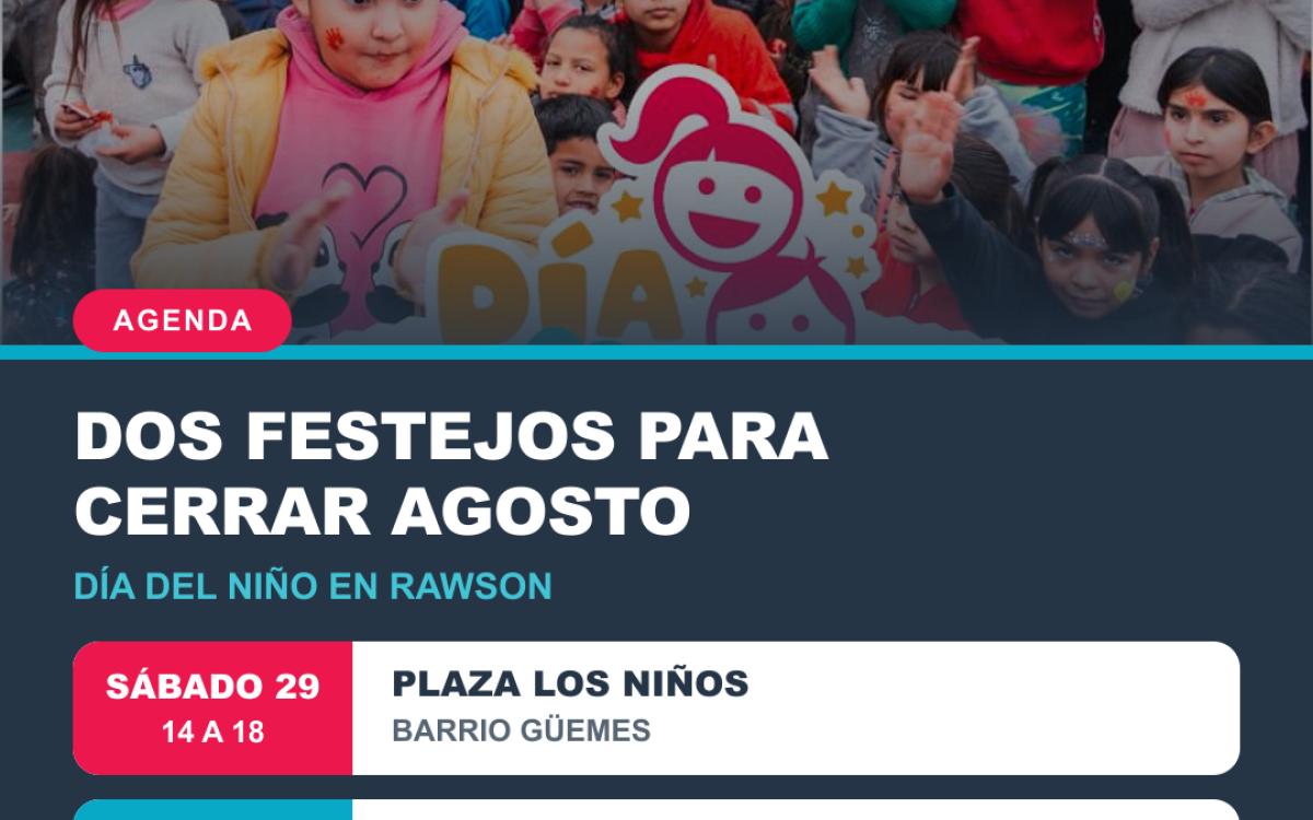 Placa de El Rawsino con las fechas de los festejos por el Día del Niño en Barrio Güemes y Valle Grande