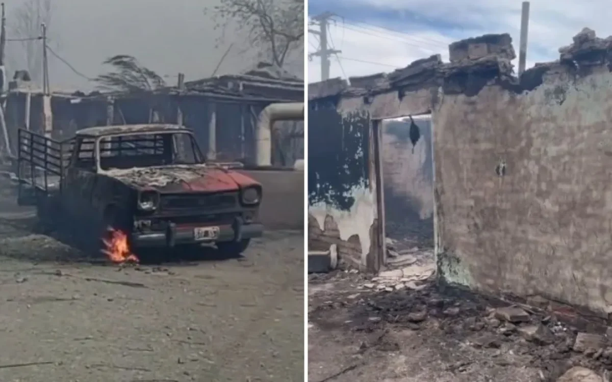 Bomberos trabajan para controlar uno de los incendios provocados durante el viento Zonda en San Juan