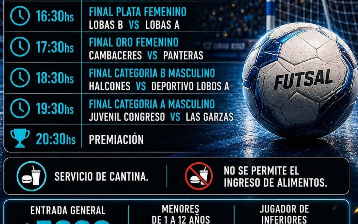 Finales de futsal de la Liga Sureste de Rawson en el estadio Aldo Cantoni