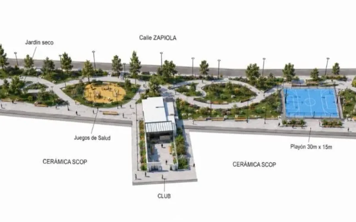 Proyecto del Paseo Indio Solari sobre calle Zapiola en Rawson